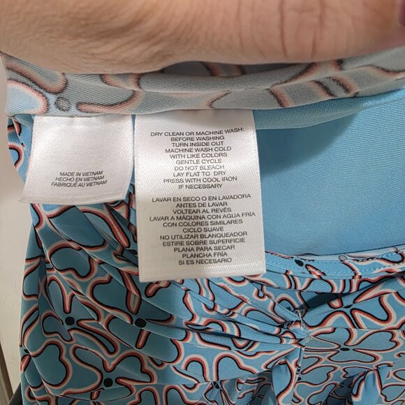 Anne Klein Blue Red White Wrap Blouse | Women’s Long Sleeve Printed Top - Picture 3 of 12